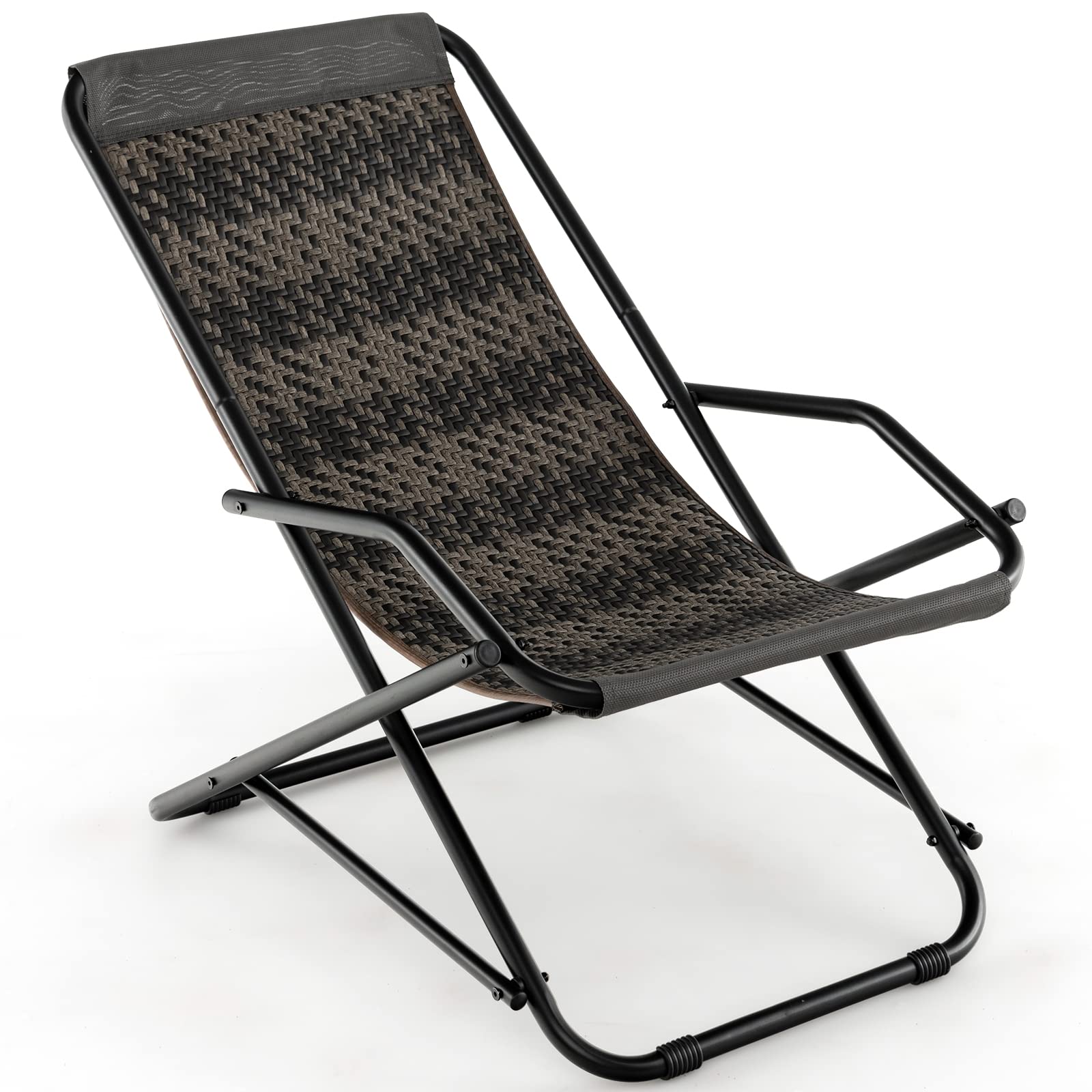 Tangkula Chaise longue en osier d'extérieur, chaise de terrasse avec siège en rotin